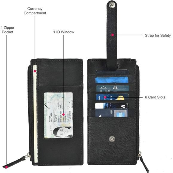 Genuine Leather Women's All in One Credit Business Card Case Holder Slim Zipper - Picture 2 of 5